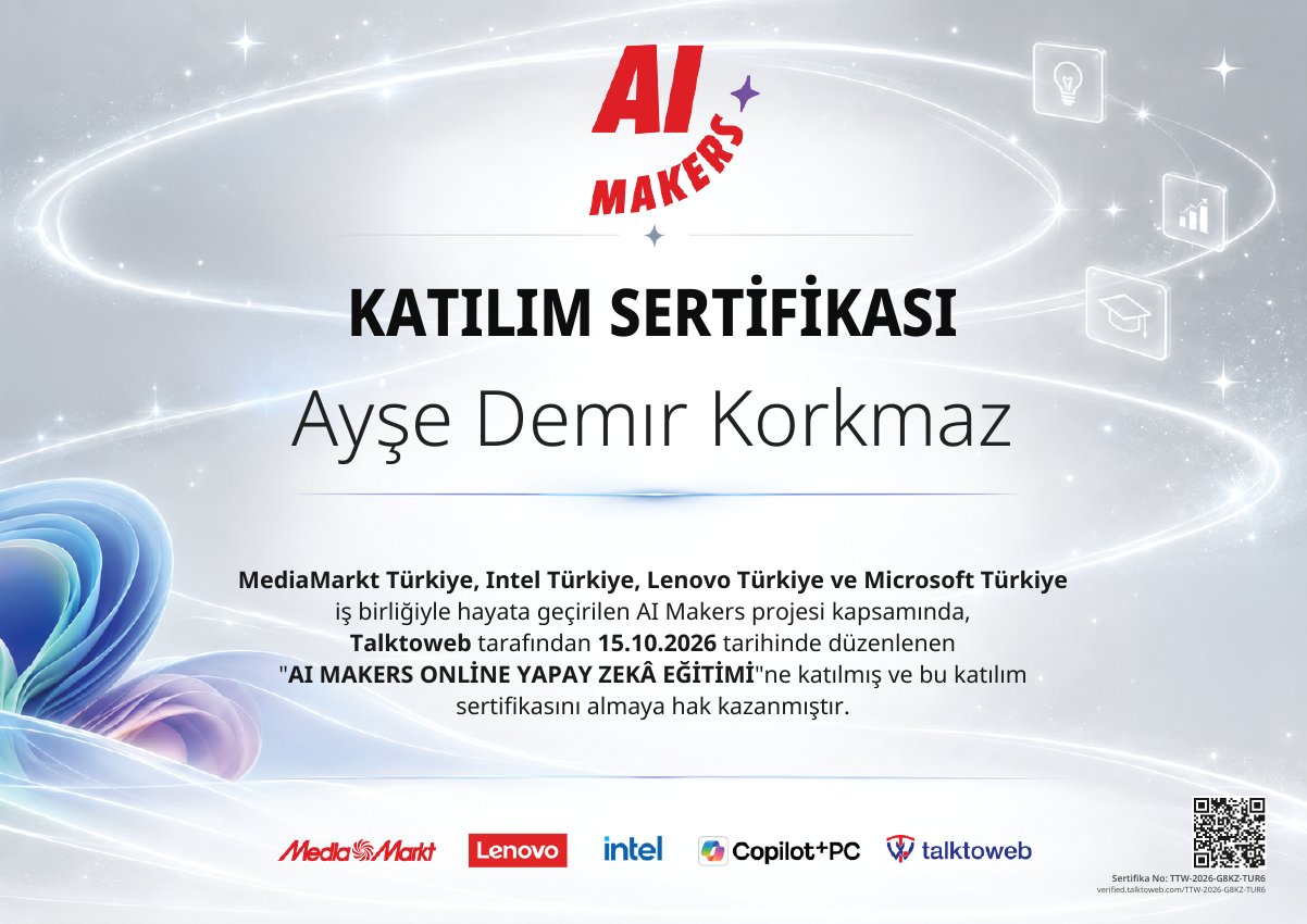 Ayşe Demır Korkmaz – sertifika