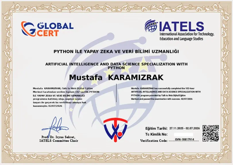 Mustafa Karamızrak sertifika paylaşımı
